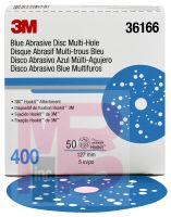 3M Hookit Blue Abrasive Disc Multi-hole36166 5 in400 50 discs per box 4 boxes per case