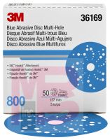 3M Hookit Blue Abrasive Disc Multi-hole36169 5 in800 50 discs per box 4 boxes per case