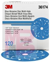 3M Hookit Blue Abrasive Disc Multi-hole36174 6 in120 50 discs per box 4 boxes per case