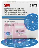 3M Hookit Blue Abrasive Disc Multi-hole36176 6 in180 50 discs per box 4 boxes per case