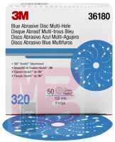 3M Hookit Blue Abrasive Disc Multi-hole36180 6 in320 50 discs per box 4 boxes per case