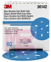 3M Hookit Blue Abrasive Disc Multi-hole36142 3 in80 50 discs per box 4 boxes per case