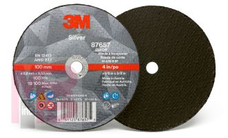 3M Silver Cut-Off Wheel 87657 T1 4 in x 1/8 in x 3/8 in 25 per inner 50 per case