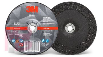 3M Silver Depressed Center Grinding Wheel 87455 T27 4 in x 1/4 in x 3/8 in 10 per inner 20 per case