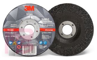 3M Silver Depressed Center Grinding Wheel 87453 T27 4.5 in x 1/4 in x 7/8 in 10 per inner 20 per case