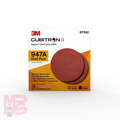 3M Cubitron II Hookit Cloth Disc 947A 87342  5 x NH  40+ to 120+  Multi Pack  8 discs per pack  20 packs per case