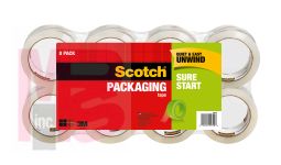 3M Scotch Sure Start Shipping Packaging Tape 3450-8  1.88 in x 54.6 yd (48 mm x 50 m) 8 pk