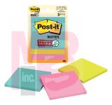 3M Post-it Super Sticky Notes 3321-SSMIA  3 in x 3 in (76 mm x 76 mm) Miami Collection 3 Pads/Pack 45 Sheets/Pad