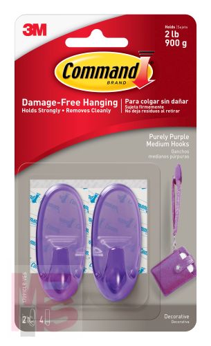 3M Command Purely Purple Clear Hooks  2 Medium Hooks  4 Clear Strips Clear  17091CLR-VES